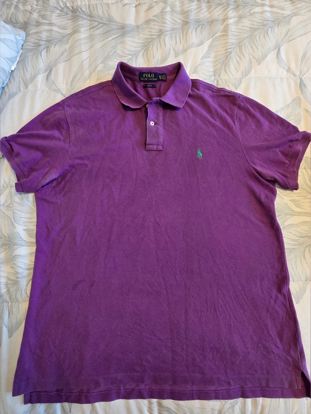 Ralph Lauren Men’s Purple Short-Sleeve Polo with Green Logo. XL.